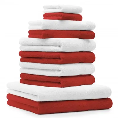 Produktbild von Betz 10-tlg. Handtuch-Set PREMIUM 2 Duschtücher 4 Handtücher 2 Gästetücher 2 Waschhandschuhe  Farbe: rot & weiss