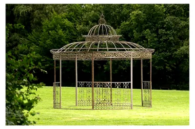 Produktbild von Pavillon ROMANTIK aus pulverbeschichtetem Eisen I Runder Pavillon mit eleganten Verzierungen l Bepflanzbarer Rankpavillon, Farbe: Bronze