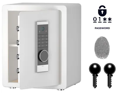 Produktbild von Gepanzerter Biometrischer Heimtresor mit Fingerabdruckscanner 45x38x32 cm Weiß