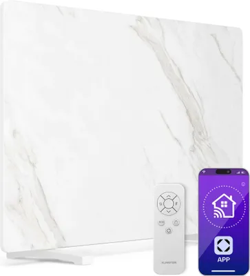 Image de Klarstein Radiateur Infrarouge 600W – Panneau Chauffant Marbre, Thermostat, WiFi, Télécommande, Montage Mural ou Autonome, Sécurité Enfant, IP43, Chauffage Infrarouge Pièce 12m², Blanc