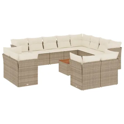 Produktbild von vidaXL 13-tlg. Garten-Sofagarnitur mit Kissen Beige Poly Rattan
