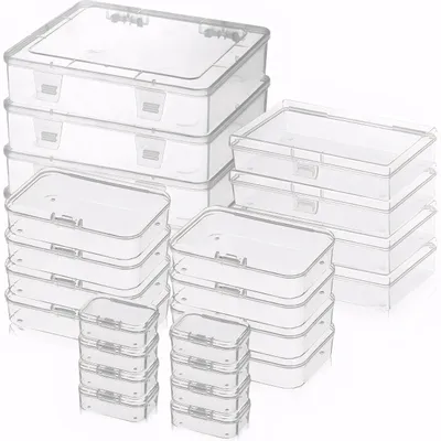 24er-Set transparente Kunststoffboxen mit Klappdeckel, 4 Größen