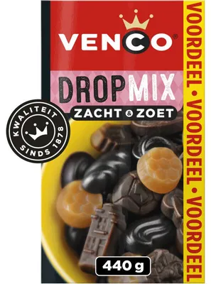 Produktbild von Venco Dropmix Zacht Zoet Lakritz-Mischung 440g – Weiche, süße Lakritzstücke