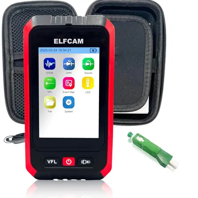 Produktbild von Elfcam - Mini-OTDR Singlemode 1310nm/1550nm, 22dB/20dB, Bis zu 60 km, mit Leistungsmesser/Optischem Multimeter und VFL, Lieferung mit SC/APC-Stecker auf LC/APC-Buchse Adapter