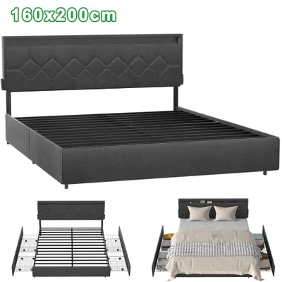 Produktbild von JOIEYOU Modernes Polsterbett mit 4 Schubladen & Kopfteil, Bettgestell 160x200 cm, Stauraumbett Schlafzimmer, Bett mit Stauraum Dunkelgrau