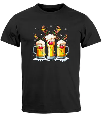 Produktbild von Herren T-Shirt Weihnachten Biergläser Bier Lustig Fun-Shirt Alkohol Weihnachtsmütze Ugly Christmas Motiv Moonworks® schwarz S