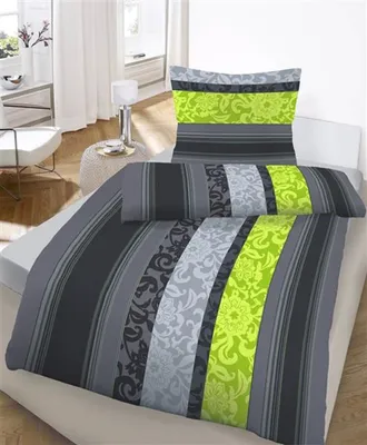 Produktbild von soma Biber Bettwäsche 4 teilig Bettbezug 135 x 200 cm Kopfkissenbezug 80 x 80 cm Blume Barock grün