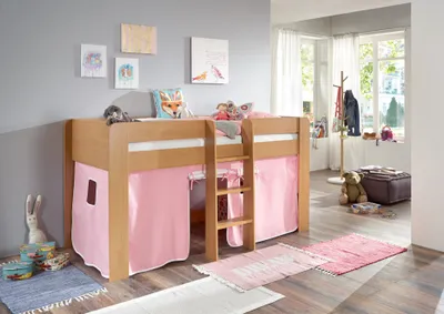 Produktbild von Relita Halbhochbett ANDI Liegefläche 90 x 20 cm Nachbildung natur inkl. Vorhang; BH1684114+TX5002025