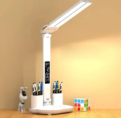 Produktbild von LED stolná lampa s dvojitou hlavou: multifunkčná, skladacia, s dotykovým ovládaním, kalendárom a USB - ideálna lampa na čítanie do spálne a na nočný stolík
