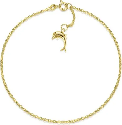 Produktbild von SILBERKETTEN STORE Fußkette Erbse 1,8mm mit Delphin -echt 585 Gold, Länge wählbar - 27cm