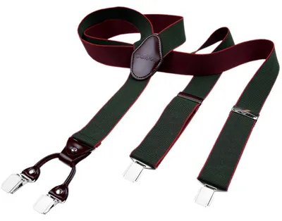 Produktbild von DonDon Herren Hosenträger 3,5 cm breit 4 Clips mit braunem Leder in Y-Form elastisch und längenverstellbar - dunkelgrün