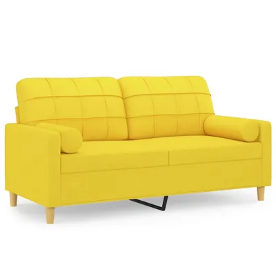 Zdjęcie produktu dla vidaXL 2-osobowa sofa z dekoracyjnymi poduszkami jasnożółta 140 cm tkanina