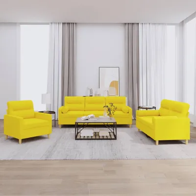 Immagine prodotto di Maison Exclusive - Set divano a 3 pezzi con cuscini in tessuto giallo chiaro