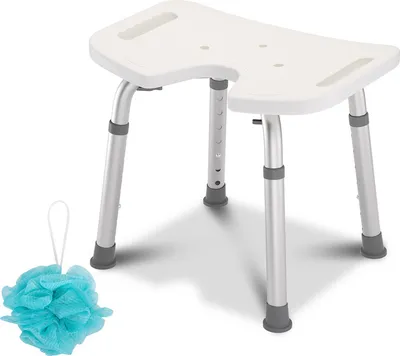 Image de Tabouret de douche Fiqops Tabouret de salle de bain Hauteur réglable Chaise de douche jusqu'à 136kg Siège de salle de bain Assise en U