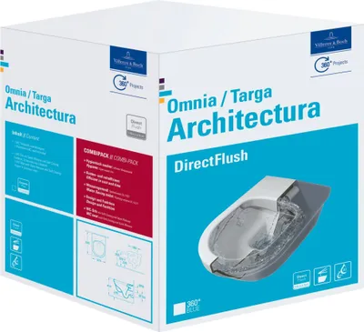Produktbild von Villeroy & Boch Combi-Pack ARCHITECTURA z wiszącym WC głębokim DirectFlush i deską sedesową biały 5684HR01