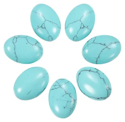 Image de Pierres naturelles ovales - Turquoise - Pour la fabrication de bijoux - 18 mm x 13 mm - 7 pièces