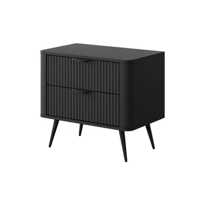 Zdjęcie produktu dla Stolik nocny AVENTO – Czarny z ryflowanym frontem, 2 szuflady, 63,2 x 55,3 x 39 cm