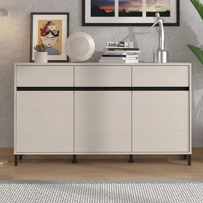 Image de Giarre - Buffet, 157x40x90h cm Blanc Crème, 3 Tiroirs