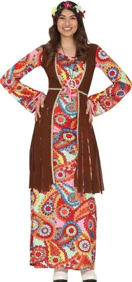 Produktbild von Hippie Blumenkind 60s Karneval Retro Psychedelisch Tanz Karneval Vibes Boho Festival Friedenssymbol, Größe: 42 - 44 (L) Farbe: Braun