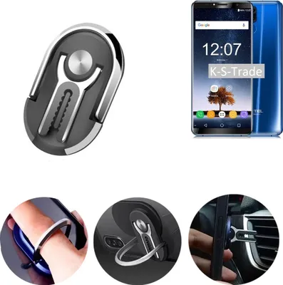 Produktbild von K-S-Trade 3in1 Smartphone-Ring Handy-Ring kompatibel mit Oukitel K6 Fingerhalterung  Handyring Tischständer Lüftungsgitter-Halterung Tisch Ständer