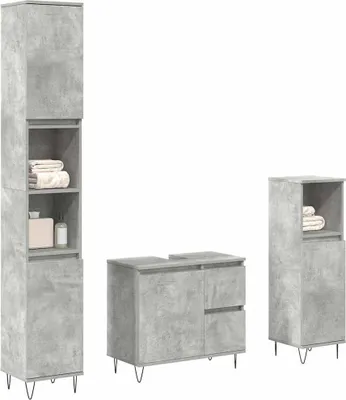 Produktbild von 3-tlg. Badmöbel-Set moderne - mit Stauraum - Betongrau Holzwerkstoff - Badezimmer CC17929