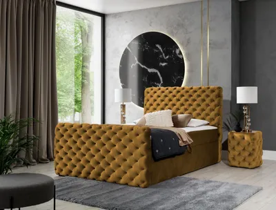 Produktbild von Bett Doppelbett Boxspringbett CHESTER LUX mit 2 Bettkasten Pocket-Matratze und Topper , H3 ( 180x200 cm , Gold - Riviera 41 )