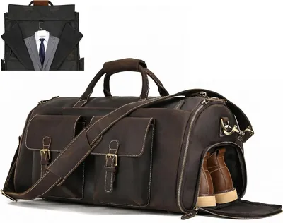 Produktbild von Reistas aus echtem Leder für Herren mit Schuhfach - Dunkelbraun, 2-in-1 Kleidersack - Ideal als Wochenendtasche - Sportliches und Retro-Design