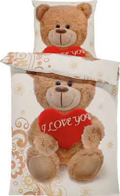 Produktbild von 4 teilig Winter Bettwäsche 135x200 cm Teddy Herzen Love you Flausch Warme Fleece