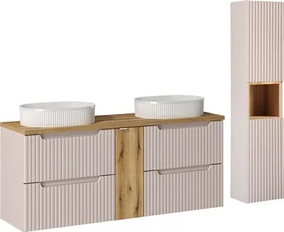 Produktbild von Doppelwaschtisch und Hängesäule 140.4cm Riva mit 4 Schubladen, Kaschmir