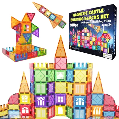 Produktbild von Desire Deluxe Magnetische Fliesen Bausteine Set Spielzeug für Mädchen & Jungen ab 3 Jahren Pädagogisches Magnet-STEM-Lern-Konstruktionsspielze 100 St