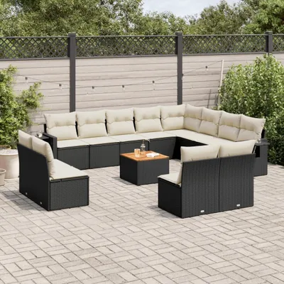 Produktbild von 13-tlg. Garten-Sofagarnitur - mit Kissen Schwarz Poly Rattan - Gartenmöbelset 3257141