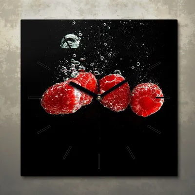 Produktbild von Wohnzimmer Leinwand Uhr Geräuschlos Küche 30x30 Früchte, Spritzen, Motive, schwarze Zeiger