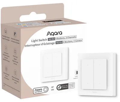Produktbild von Aqara Light Switch H2 EU, Kabellos, Bluetooth / Wi-Fi, Grau, Weiß, 2 Kanäle, 2405 - 2480 MHz, Tasten