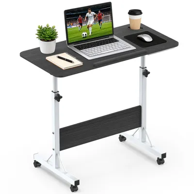 Produktbild von Beistelltisch Höhenverstellbar 67–95 cm, Laptoptisch mit Rollen 84x40 cm, Mobiler Computertisch, Stehschreibtisch für Homeoffice, Sofa & Bett, Schwarz