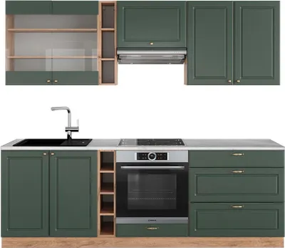 Produktbild von Küchenzeile Vicco Fame-Line Grün-Gold Landhaus/Goldkraft Eiche 235 cm , AP Marmor, Model 42723