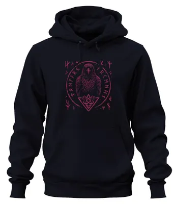 Obrázek produktu pro Viking Raven Norse Mythology Runes Celtic Knot Nordic Uni mikina s kapucí, Navy, L