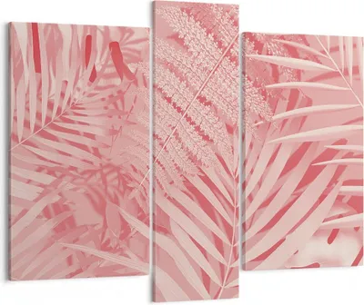 Produktbild von Bild auf Leinwand - Leinwandbild - 3 Teile - Rosa Blätter Palmen - 95x80cm - Wand Bild - Wanddeko - Wandbilder - Leinwanddruck - Bilder - Wanddekoration - Leinwand bilder - Wandbild - CB95x80-4745