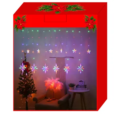 Obrázek produktu pro Malatec 17228 Světelný závěs hvězdy, vločky 138 LED, USB, dálkové ovládání, multikolor