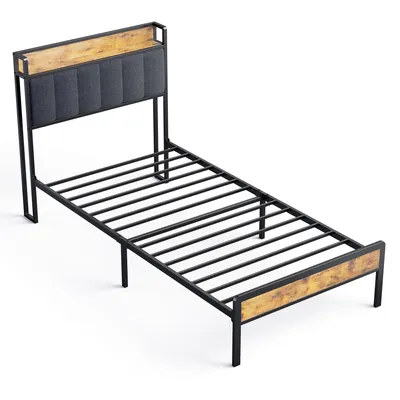 Obrázek produktu pro Jednolůžko BEALIFE BF24 220x90x111 cm | kovový rám s úložným prostorem | světle šedá/tmavě šedá