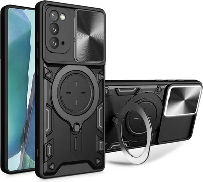 Produktbild von Handyhülle für Samsung Galaxy Noto 20 Dual-Layer Stoßfest Rüstung Hülle mit Dia Kameraschutz und Kreisförmig Ring Ständer Schwarz