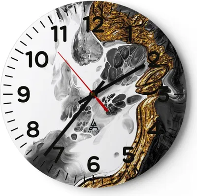 Produktbild von Wanduhr - Rund - Glasuhr - Abstraktion verschüttet Kontrast - 30x30cm - Schleichendes Uhrwerk - Lautlos - zum Aufhängen bereit - Dekoration Modern - Wanddekoration aus Glas - C4AR30x30-4498