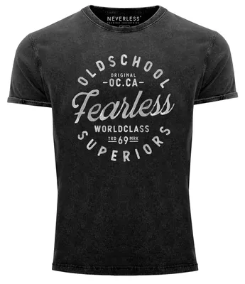 Produktbild von Herren Vintage Shirt Aufschrift Oldschool Fearless Retro Printshirt T-Shirt Used Look Slim Fit Neverless® weiss S