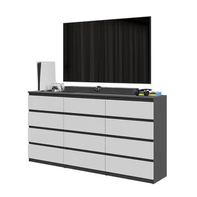 Zdjęcie produktu dla Komoda 180 Cm Antracyt / Biały Mat 12 Szuflad Zestaw Dwóch Komód, Salon