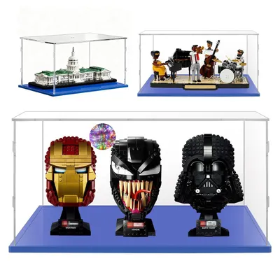Image de Omgoods - Vitrine en acrylique pour casques et figurines Star Wars - Boîte de présentation avec base bleue