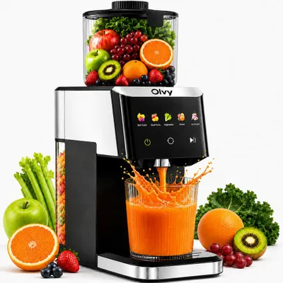 Produktbild von Olvy Slow Juicer 150W Entsafter für Obst & Gemüse 13 cm Einfüllöffnung 5 Programme Eiscreme Rückwärtsfunktion BPA-frei