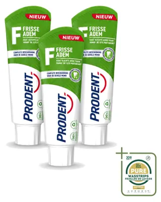 Imagen del producto de 3 tubos de pasta dental Prodent para un aliento fresco, con tecnología Pro-Zinc - Pack ahorro - 3 unidades