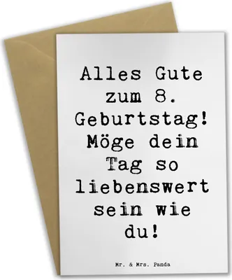 Produktbild von Mr. & Mrs. Panda Klappkarte Spruch 8. Geburtstag - Weiß - Geschenk, Geburtstagsgeschenk, Lächeln zaubern, einzigartig und wunderbar, weihnachtskarten, einladungskarten
