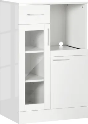 Produktbild von HOMCOM Modernes Sideboard mit Schränken und Schubladen, platzsparender Küchenschrank aus Holz und Glas, 60 x 40 x 95 cm, weiß