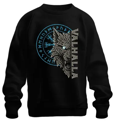 Produktbild von Wikinger Wolf Vegvisir Runenkompass Valhalla nordische Sweatshirt Pullover, Schwarz, XXL