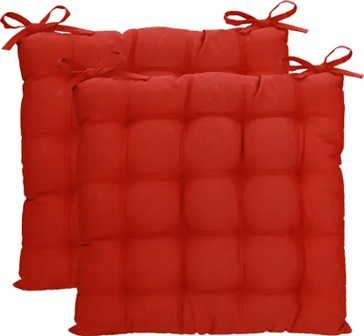 Produktbild von Betz 2 Stück Stuhlkissen mit Bändern - Sitzkissen für Außen oder Innen Größe 40 cm x 40 cm weich gefüllt Farbe rot